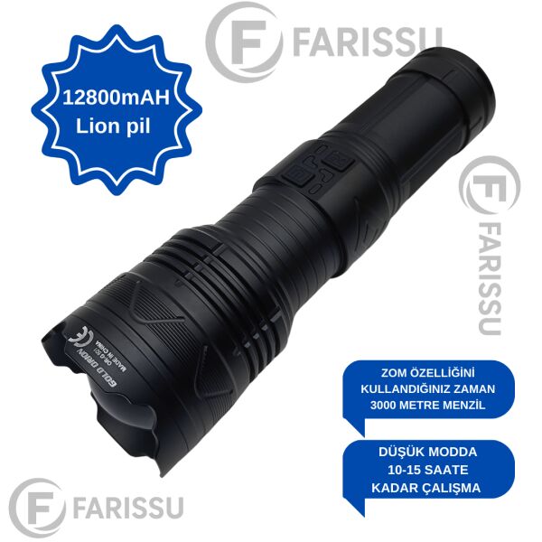 OR-G501 Geceyi Gündüze Çeviren 3 KM Menzilli Dev Projektör Fener (Powerbank Özellikli Yedek Pilli Full Set)