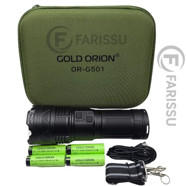 OR-G501 Geceyi Gündüze Çeviren 3 KM Menzilli Dev Projektör Fener (Powerbank Özellikli Yedek Pilli Full Set)