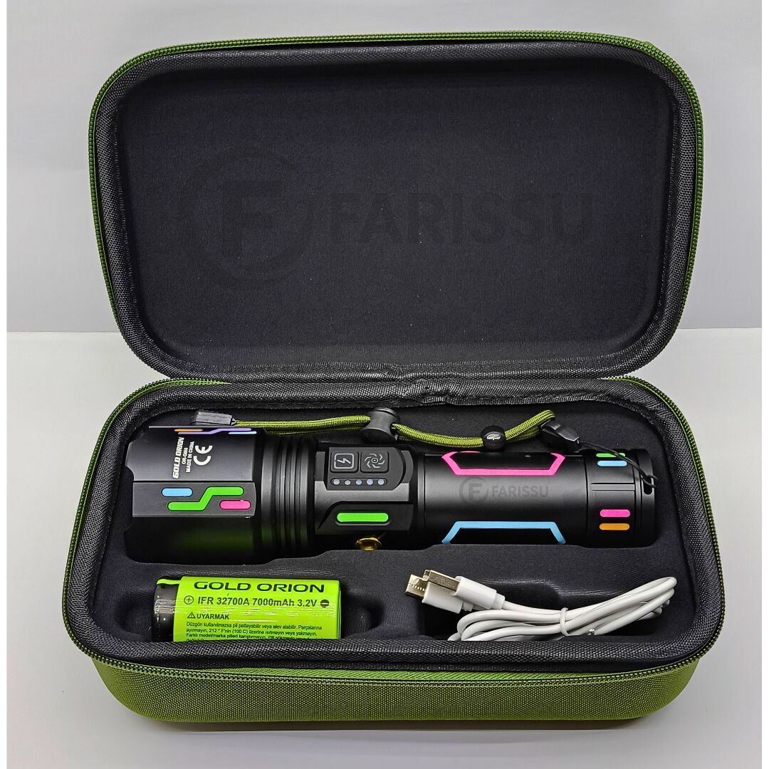 OR-G650 Ultra Güçlü Şarjlı El Feneri | 3 KM Menzil, Powerbank Özellikli, Zoomlu ve Özel Çantalı (200 Watt)