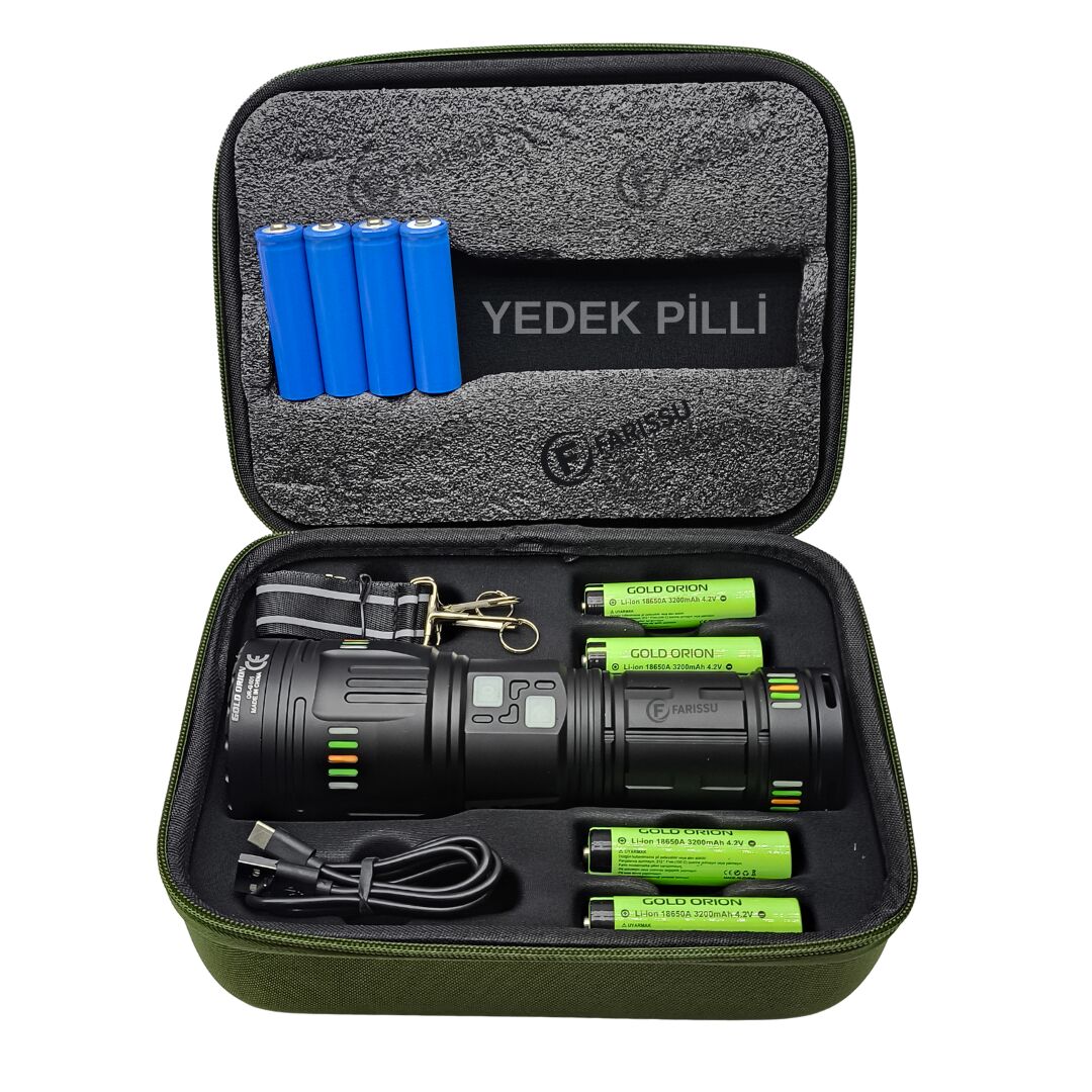 OR-G601 200W Lazer LED El Feneri + Yedek Pil Seti - Powerbank Özellikli Profesyonel Avcı Paketi