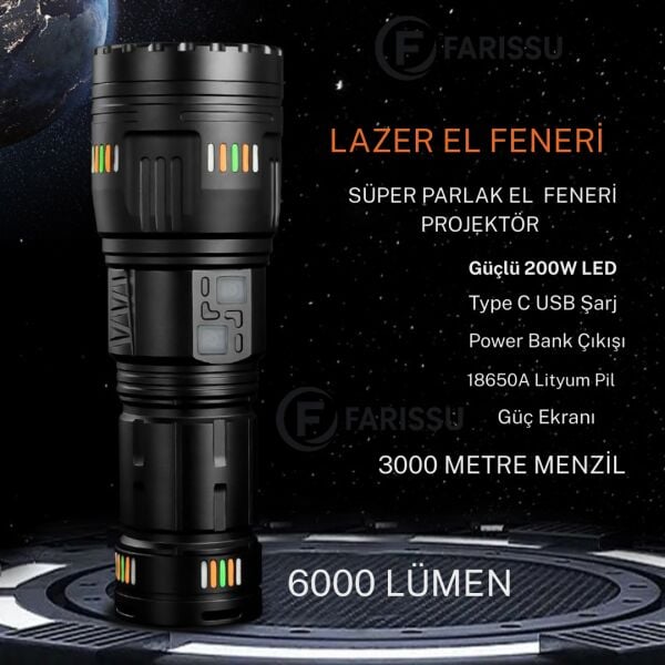 OR-G601 200W Lazer LED El Feneri + Yedek Pil Seti - Powerbank Özellikli Profesyonel Avcı Paketi