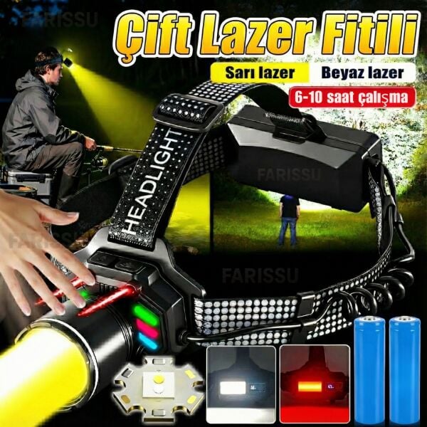Sensörlü 30W Çift Işık (Sarı & Beyaz) Şarjlı Kafa Feneri - 10 Saate Varan Pil Ömrü ve Zoom Özellikli