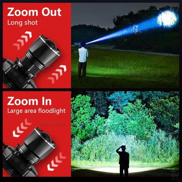 Sensörlü 30W Çift Işık (Sarı & Beyaz) Şarjlı Kafa Feneri - 10 Saate Varan Pil Ömrü ve Zoom Özellikli