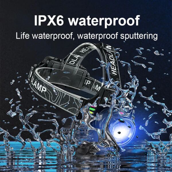 Yedek Pilli  30W Sensörlü Kafa Lambası - Dijital Şarj Göstergeli, 3000 Lümen, Type-C Şarjlı Su Geçirmez