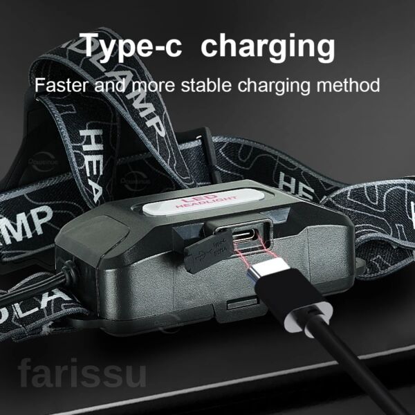 Yedek Pilli  30W Sensörlü Kafa Lambası - Dijital Şarj Göstergeli, 3000 Lümen, Type-C Şarjlı Su Geçirmez