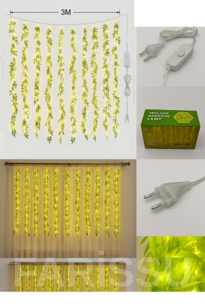 Alaska 3x1 Metre Yapay Sarmaşık Perde LED Işık - 10 Sarkıtlı Fişli Dekoratif Günışığı Aydınlatma