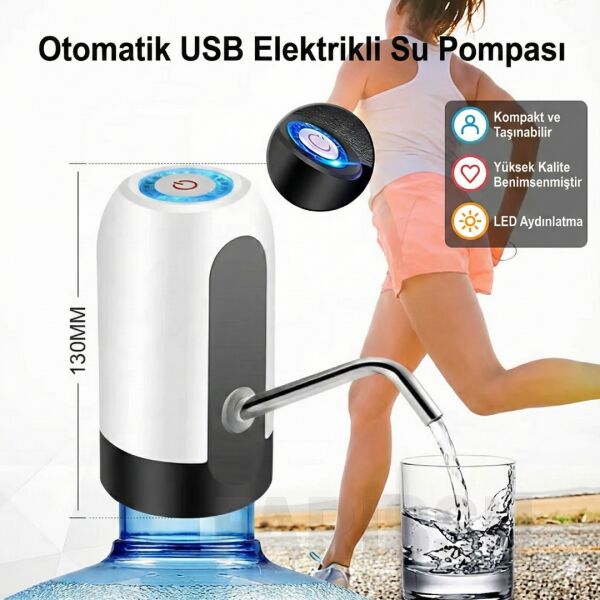 ALASKA Şarjlı Otomatik Damacana Su Pompası – USB Kablolu, Dokunmatik,  Pratik Su Sebili