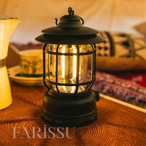 Alaska Retro Şarjlı Kamp Lambası - IPX4 Su Geçirmez, Dimmer Ayarlı, 1200mAh LED Fener