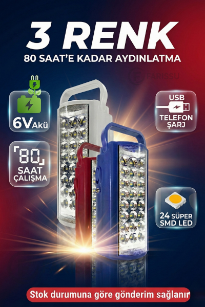 Gold Silver GS-2400 Şarjlı 24 LED Işıldak & Powerbank - 80 Saat Aydınlatma (Telefon Şarj Eder)
