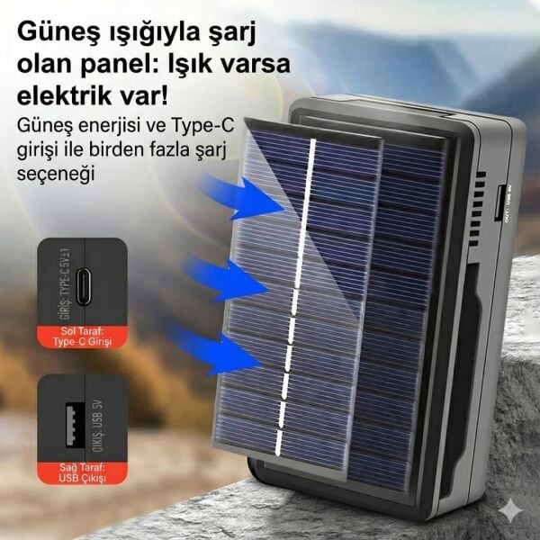 Güneş Enerjili Çoklu Pil Şarj Cihazı ve Powerbank - 18650/26650 Uyumlu