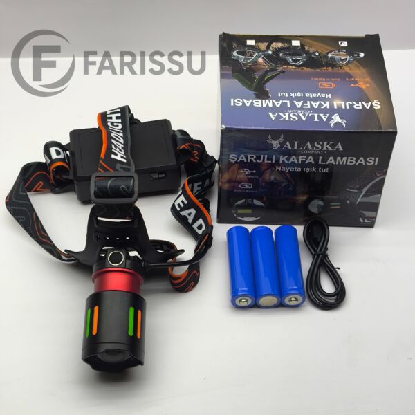 Alaska Profesyonel 30W Lazer LED Şarjlı Kafa Lambası | 1 KM Menzil | Zoom + Powerbank Özellikli