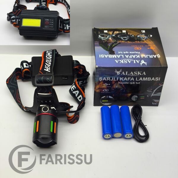 Alaska Profesyonel 30W Lazer LED Şarjlı Kafa Lambası | 1 KM Menzil | Zoom + Powerbank Özellikli
