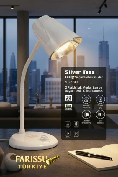 ST-7793 Şarjlı LED Masa Lambası - 3000mAh Bataryalı, 3 Renk Modlu ve Dimmerli Esnek Çalışma Işığı