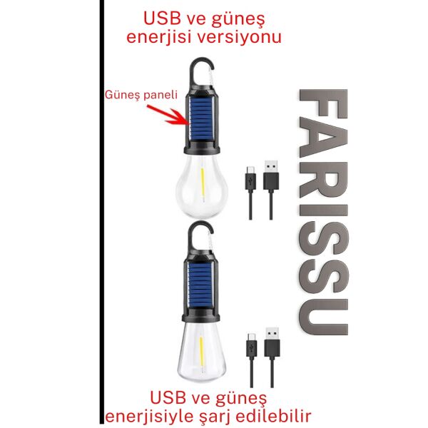 ALASKA T01-B Type-C ve Solar Şarjlı Sıcak Işık (Warm Light) Kamp Lambası