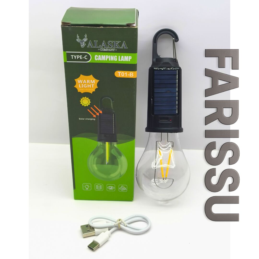 ALASKA USB & Güneş Enerjili Kamp Lambası – Askılı, IPX4 Suya Dayanıklı, 4 Modlu Taşınabilir LED Ampul