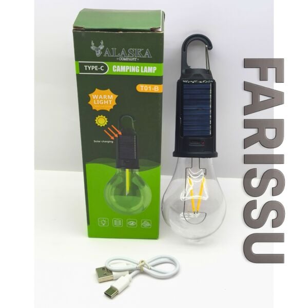 ALASKA USB & Güneş Enerjili Kamp Lambası – Askılı, IPX4 Suya Dayanıklı, 4 Modlu Taşınabilir LED Ampul
