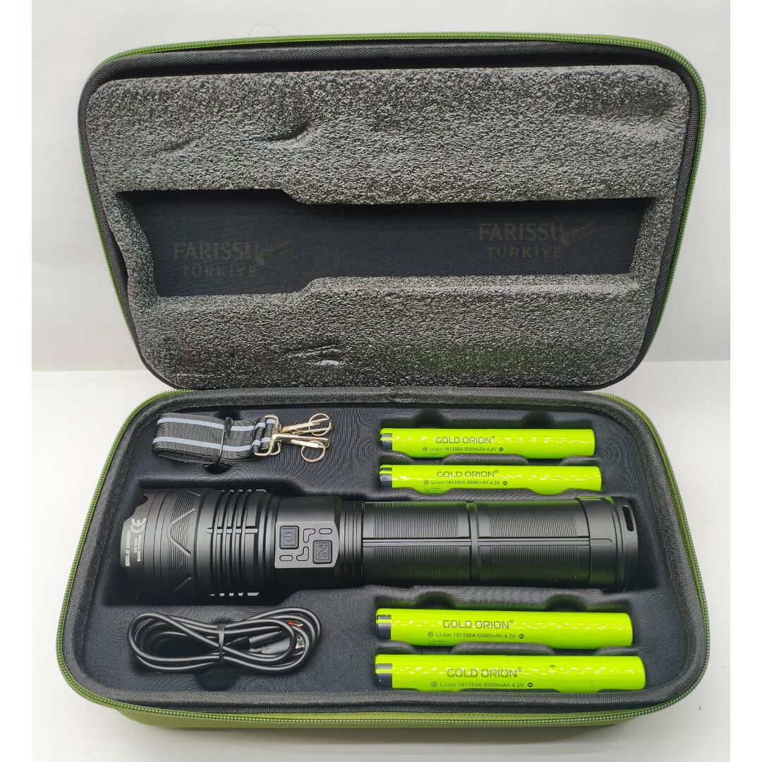 Gold Orion OR-G500 6000 Lümen Şarjlı El Feneri – 200W Güç, Powerbank Özellikli, Uzun Menzili
