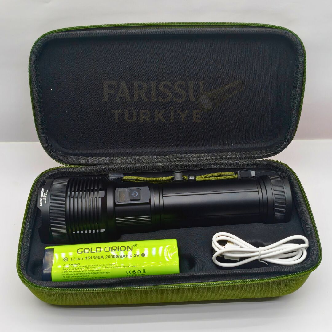 Gold Orion OR-G647 6000 Lümen Şarjlı Zoomlu El Feneri – 20000 mAh Li-ion Pil, Profesyonel Güç