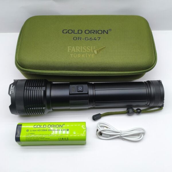 Gold Orion OR-G647 6000 Lümen Şarjlı Zoomlu El Feneri – 20000 mAh Li-ion Pil, Profesyonel Güç
