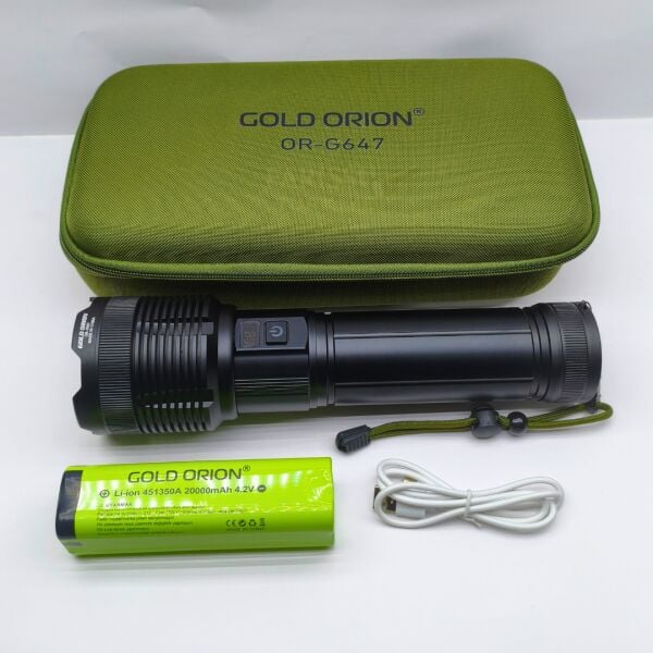 Gold Orion OR-G647 6000 Lümen Şarjlı Zoomlu El Feneri – 20000 mAh Li-ion Pil, Profesyonel Güç