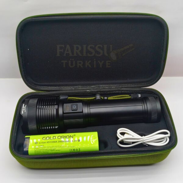 Gold Orion OR-G647 6000 Lümen Şarjlı Zoomlu El Feneri – 20000 mAh Li-ion Pil, Profesyonel Güç