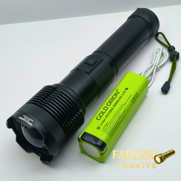 Gold Orion OR-G647 6000 Lümen Şarjlı Zoomlu El Feneri – 20000 mAh Li-ion Pil, Profesyonel Güç