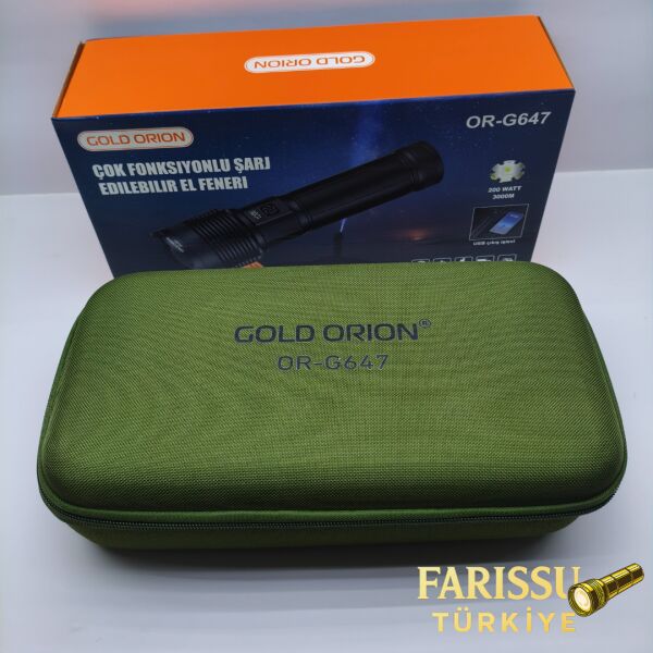 Gold Orion OR-G647 6000 Lümen Şarjlı Zoomlu El Feneri – 20000 mAh Li-ion Pil, Profesyonel Güç