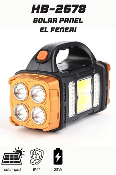 HB-2678 25W Solar Şarjlı El Feneri ve Kamp Lambası | Çift Renk Aydınlatma | IP44 Suya Dayanıklı