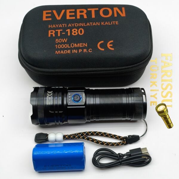 RT-180 1000 Lümen Yüksek Işık Güçlü El Feneri | 50W Lazer LED & 6000mAh Dev Batarya