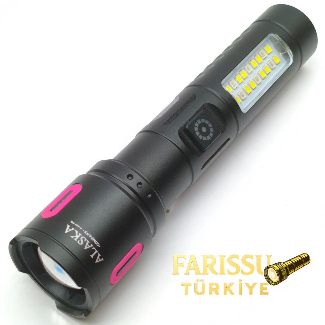 Alaska Şarjlı LED El Feneri | 1500–2000 Lümen | Zoomlu 500–600 m | Çift Işık Modlu | Type-C Şarjlı