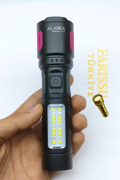 Alaska Şarjlı LED El Feneri | 1500–2000 Lümen | Zoomlu 500–600 m | Çift Işık Modlu | Type-C Şarjlı