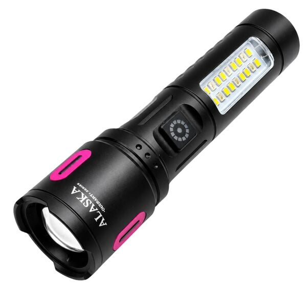 Alaska Şarjlı LED El Feneri | 1500–2000 Lümen | Zoomlu 500–600 m | Çift Işık Modlu | Type-C Şarjlı