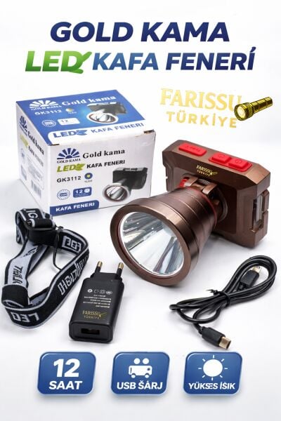 GK3112 LED Kafa Feneri 10W Type-C Şarjlı 2000 Lümen 3 Modlu 800 Metre Güçlü Aydınlatma