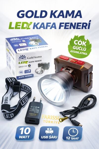 GK3112 LED Kafa Feneri 10W Type-C Şarjlı 2000 Lümen 3 Modlu 800 Metre Güçlü Aydınlatma