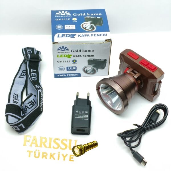 GK3112 LED Kafa Feneri 10W Type-C Şarjlı 2000 Lümen 3 Modlu 800 Metre Güçlü Aydınlatma
