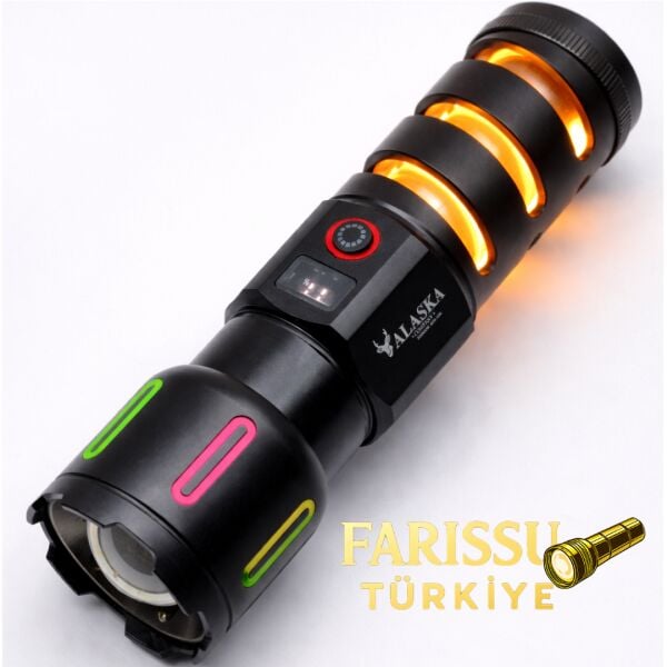 Alaska 30W Zoomlu LED El Feneri | 3000 Lümen | 1 KM Menzil | Şarjlı | Güçlü Aydınlatma