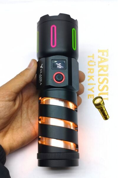 Alaska 30W Zoomlu LED El Feneri | 3000 Lümen | 1 KM Menzil | Şarjlı | Güçlü Aydınlatma