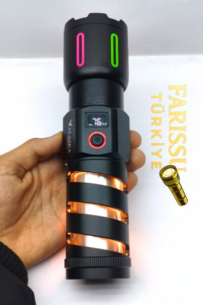 Alaska 30W Zoomlu LED El Feneri | 3000 Lümen | 1 KM Menzil | Şarjlı | Güçlü Aydınlatma