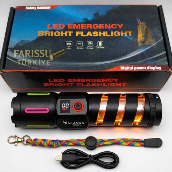 Alaska 30W Zoomlu LED El Feneri | 3000 Lümen | 1 KM Menzil | Şarjlı | Güçlü Aydınlatma