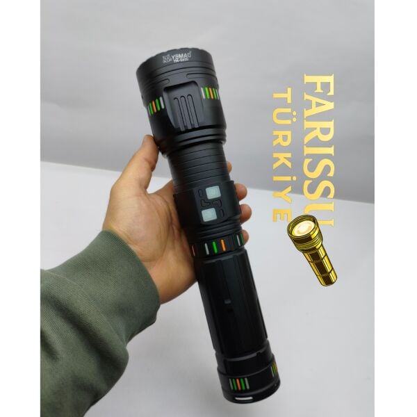 YM-G600 TG 3000M Süper Güçlü Şarjlı El Feneri 6000 Lümen 4×6000 mAh Pil Powerbank Çantalı