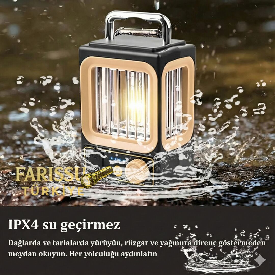 Güneş Enerjili Şarjlı Kamp Lambası 250 gr | USB & Type-C | Powerbank Özellikli | Çok Modlu | IPX4 Suya Dayanıklı