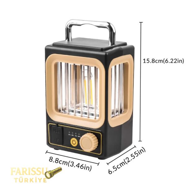 Güneş Enerjili Şarjlı Kamp Lambası 250 gr | USB & Type-C | Powerbank Özellikli | Çok Modlu | IPX4 Suya Dayanıklı