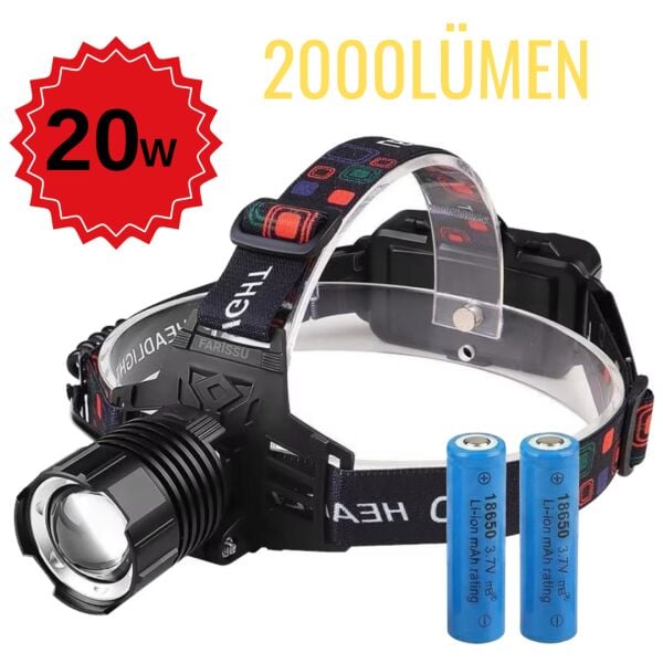 PS-667 20W 2000 Lümen Şarjlı Kafa Lambası | Zoomlu | IPX7 Su Geçirmez | USB Şarjlı | 3 Mod