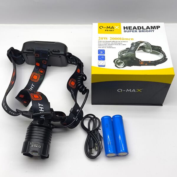 PS-667 20W 2000 Lümen Şarjlı Kafa Lambası | Zoomlu | IPX7 Su Geçirmez | USB Şarjlı | 3 Mod