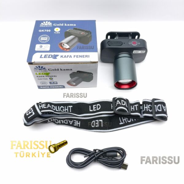 Gold Kama GK700 30W 3000 Lümen LED Kafa Feneri | Type-C Şarjlı | 3 Modlu | 9 Saat | 140 gr