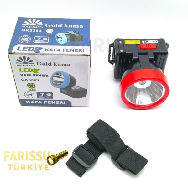 Gold Kama GK3363 LED Kafa Feneri – 2W 200 Lümen, 6 LED, Düşük/Yüksek Mod, 7 Saat Çalışma Süresi, 114 gr