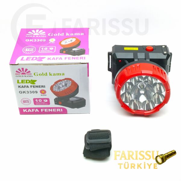 Gold Kama GK3309 LED Kafa Feneri 8 LED 1W Cree Şarjlı Madenci Lambası