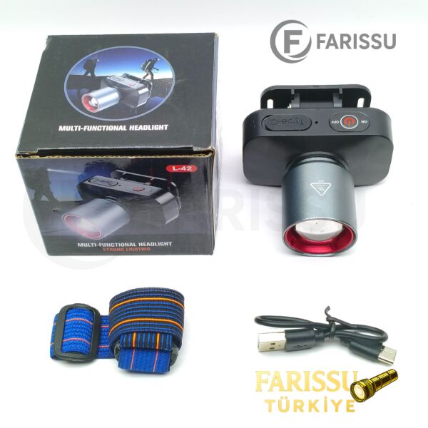 30W 3000 Lümen Şarjlı Kafa Feneri Type-C 4000 mAh 3 Işık Modlu