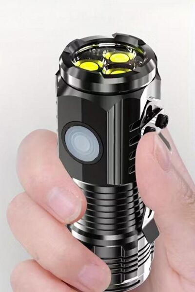 3 COB LED Şarjlı Mini El Feneri – 4 Modlu, Mıknatıslı ve Klipsli USB Fener