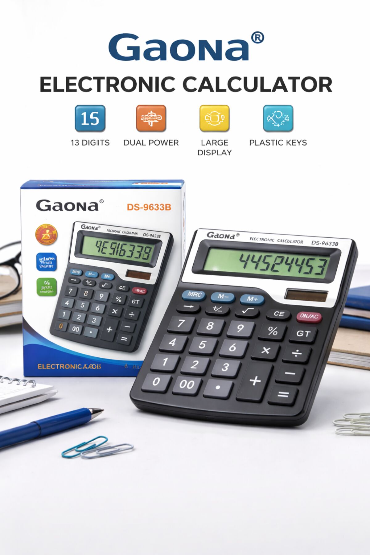 Gaona DS-9633B 13 Haneli Büyük Ekranlı Çift Güçlü Masaüstü Hesap Makinesi